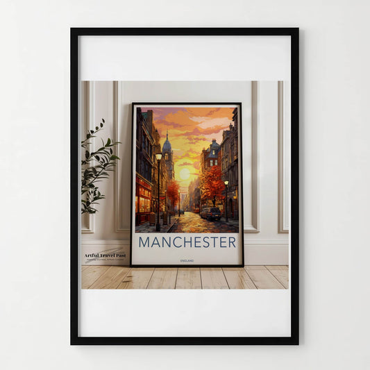 Manchester Poster - England Travel Art - Vibrant City Sunset Wall Decor