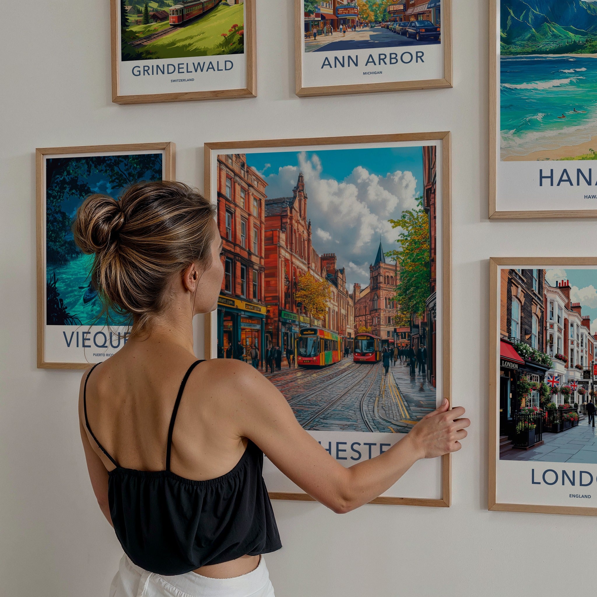 Manchester Poster - England Wall Art - Vibrant Street Trams Home Decor