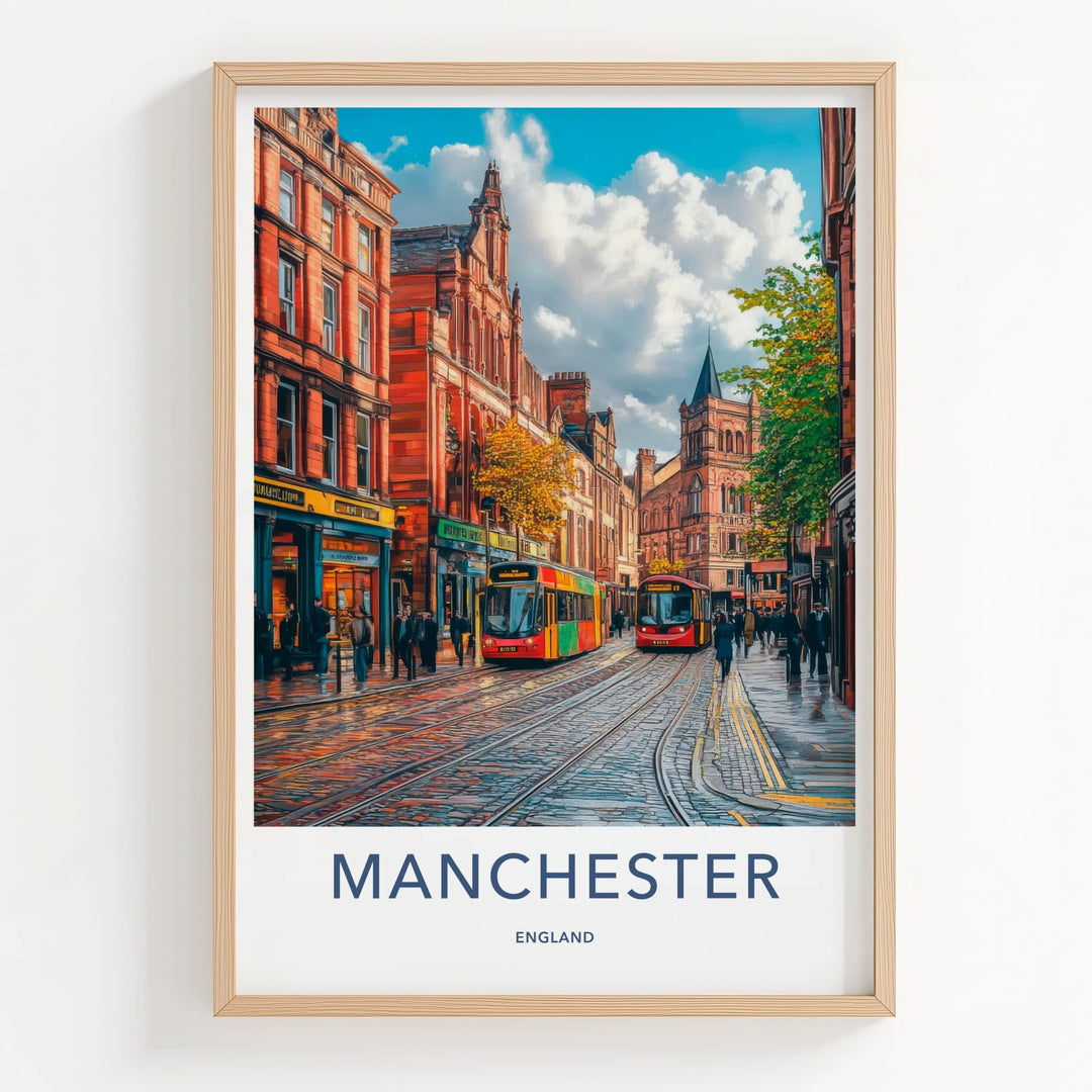 Manchester Poster - England Wall Art - Vibrant Street Trams Home Decor