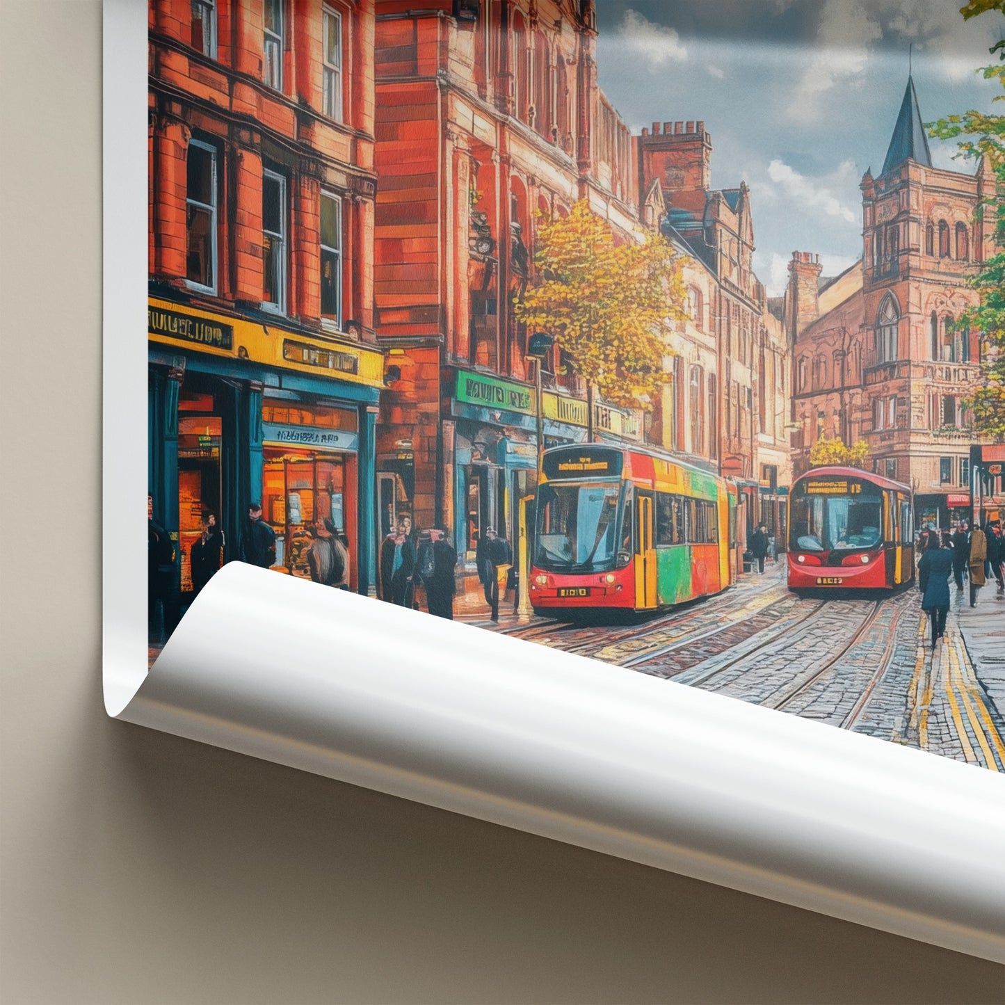 Manchester Poster - England Wall Art - Vibrant Street Trams Home Decor