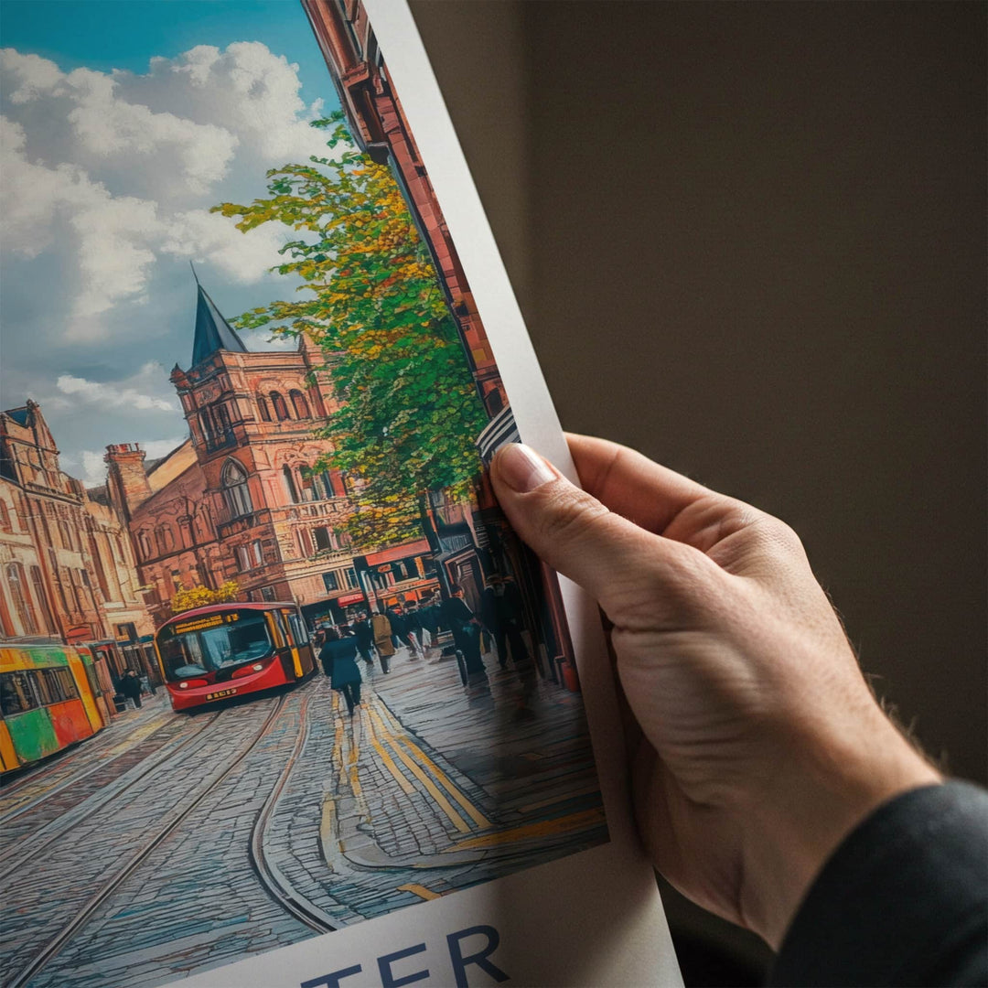 Manchester Poster - England Wall Art - Vibrant Street Trams Home Decor