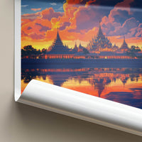 Mandalay Poster - Myanmar Travel Art - Golden Pagoda Reflection Home Decor