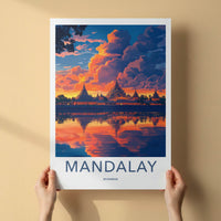 Mandalay Poster - Myanmar Travel Art - Golden Pagoda Reflection Home Decor