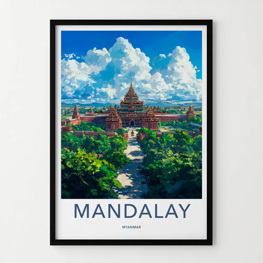 Mandalay Poster - Myanmar Travel Art - Golden Palace Pagoda Home Decor