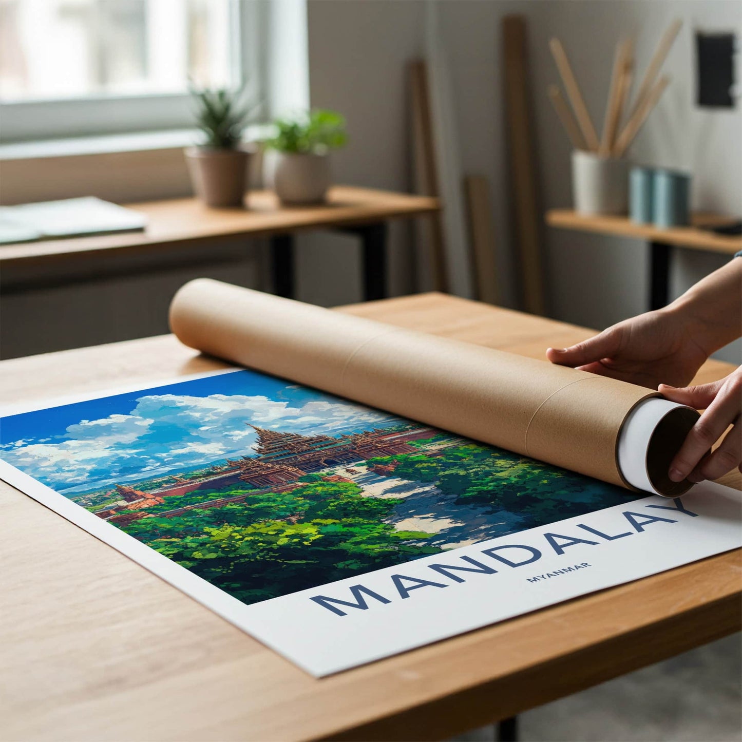 Mandalay Poster - Myanmar Travel Art - Golden Palace Pagoda Home Decor
