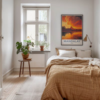 Mandalay Poster - Myanmar Travel Art - Golden Temple Sunset Wall Decor