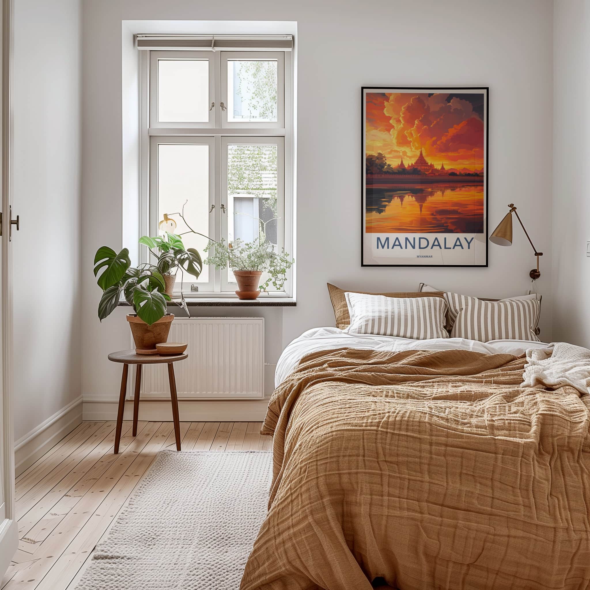 Mandalay Poster - Myanmar Travel Art - Golden Temple Sunset Wall Decor