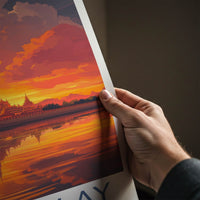 Mandalay Poster - Myanmar Travel Art - Golden Temple Sunset Wall Decor