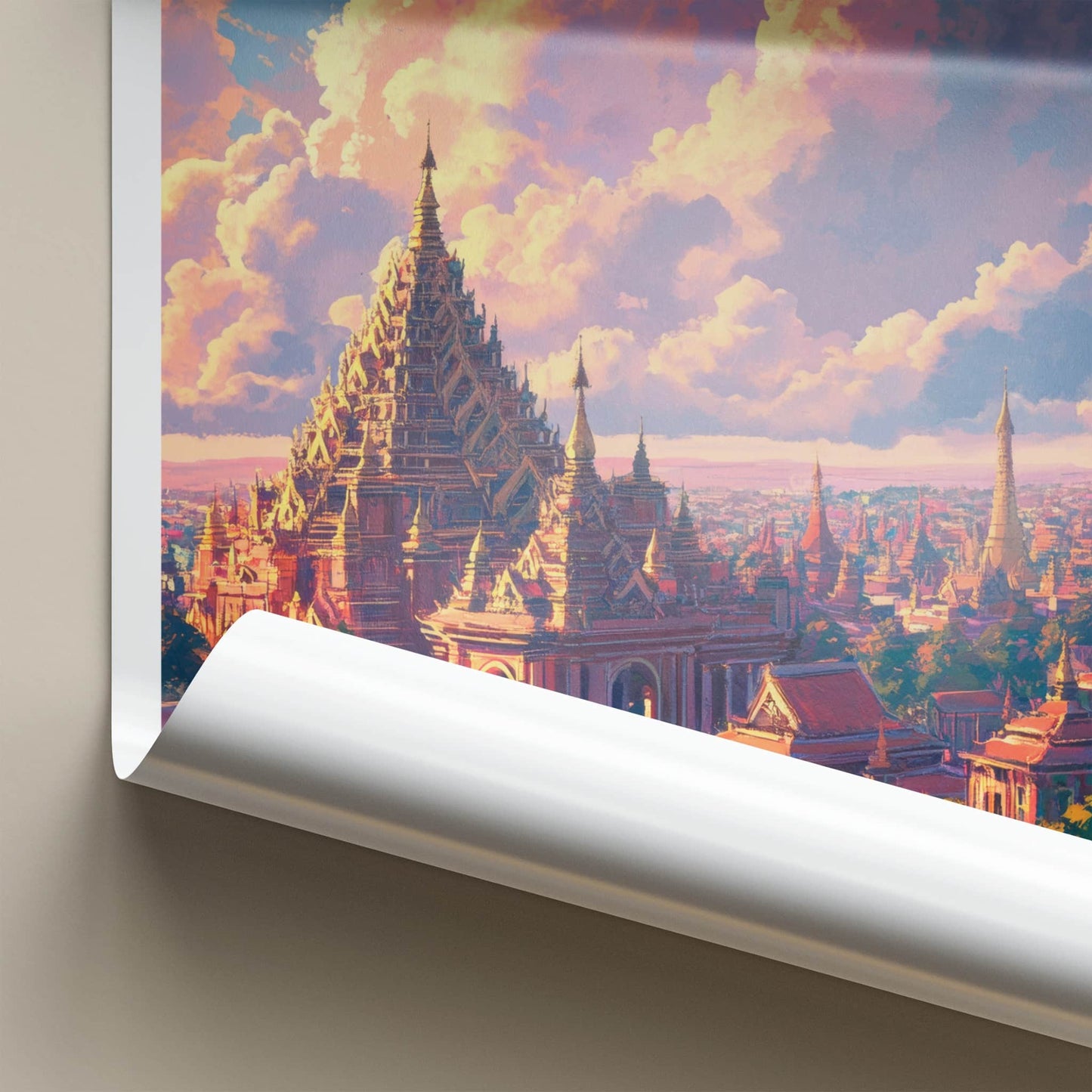 Mandalay Poster - Myanmar Travel Art - Ornate Pagoda Sunset Home Decor
