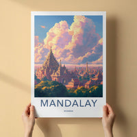 Mandalay Poster - Myanmar Travel Art - Ornate Pagoda Sunset Home Decor