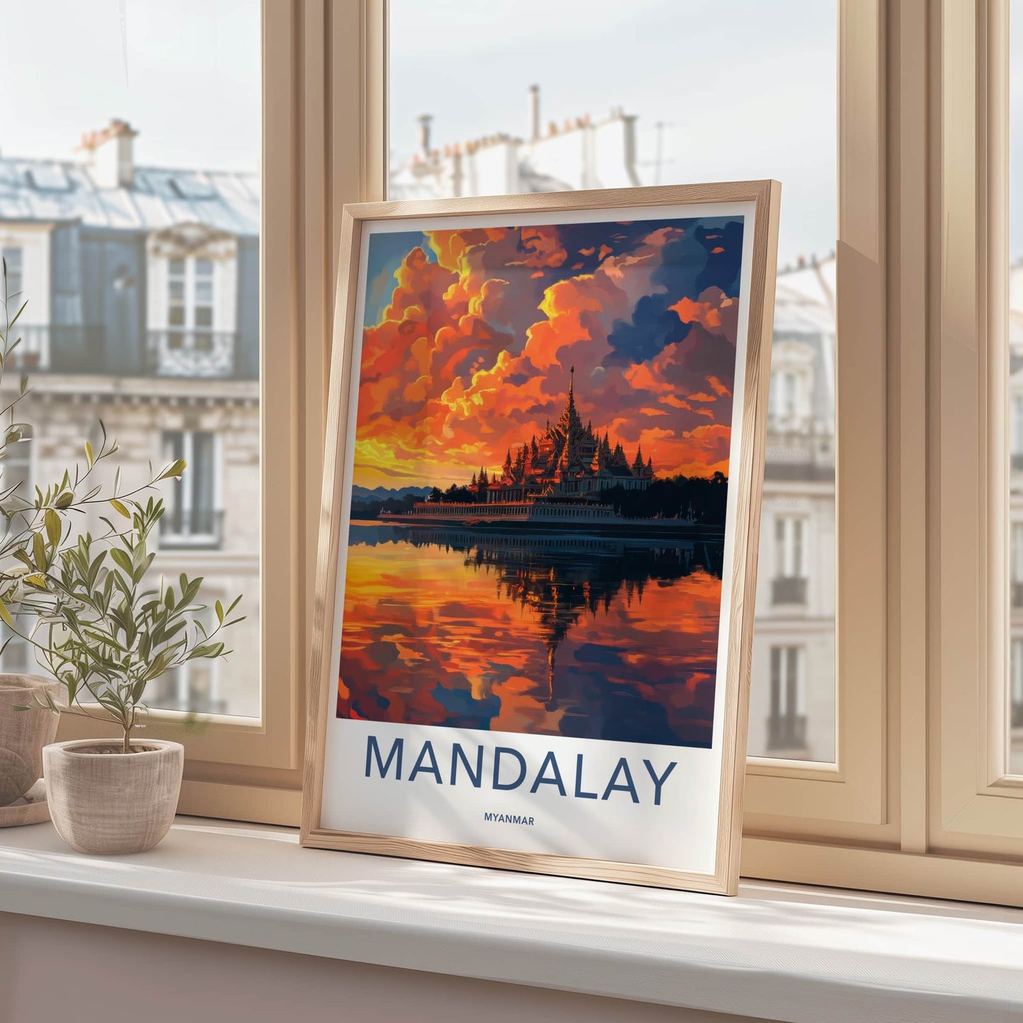 Mandalay Poster - Myanmar Travel Art - Vibrant Temple Reflection Home Decor