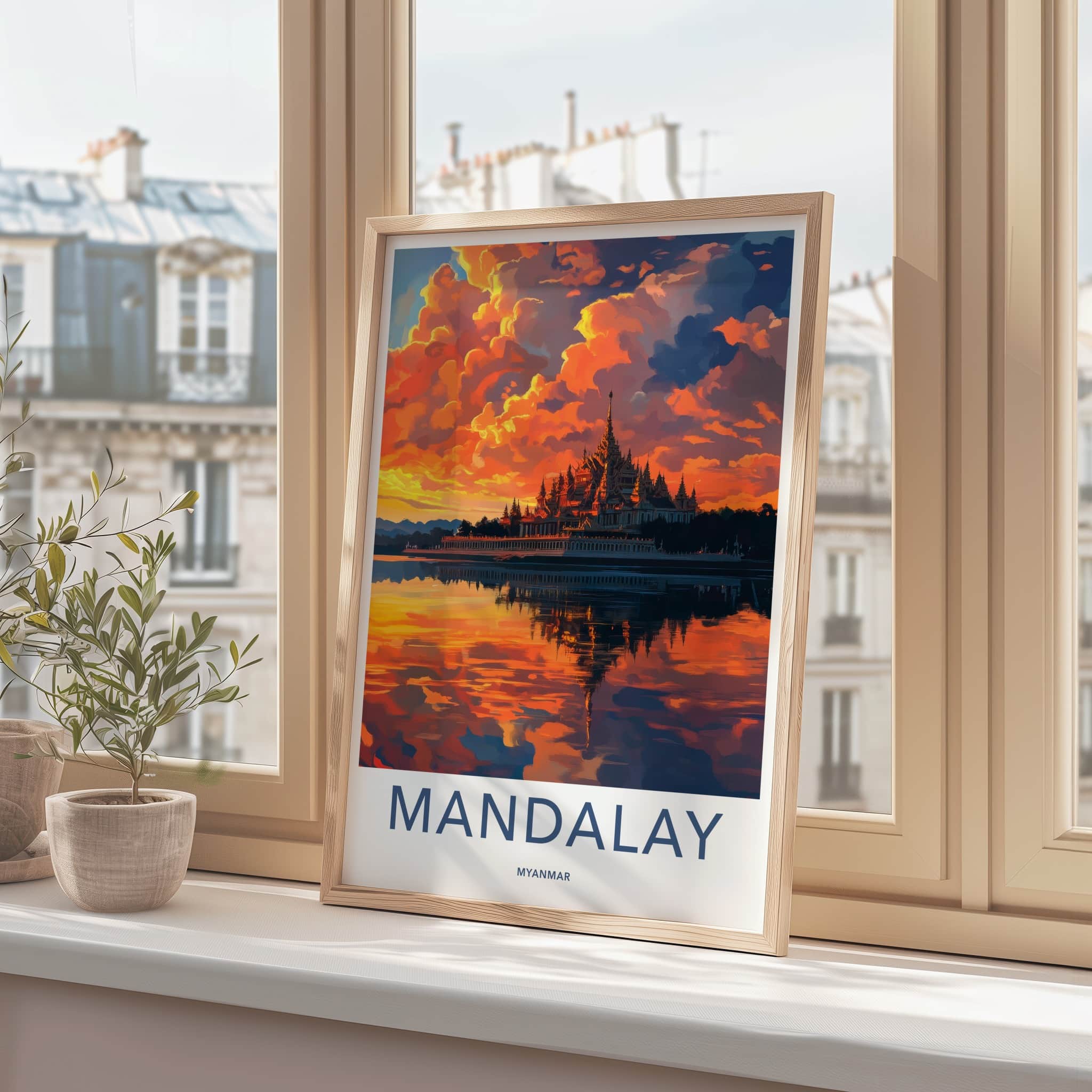 Mandalay Poster - Myanmar Travel Art - Vibrant Temple Reflection Home Decor