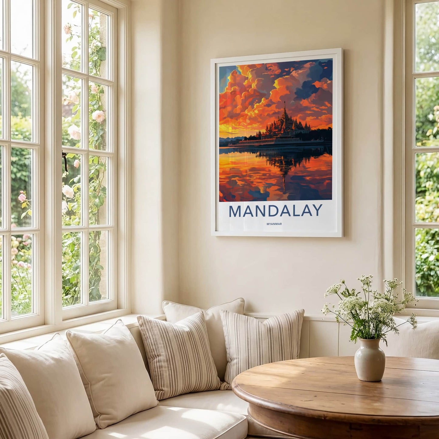 Mandalay Poster - Myanmar Travel Art - Vibrant Temple Reflection Home Decor