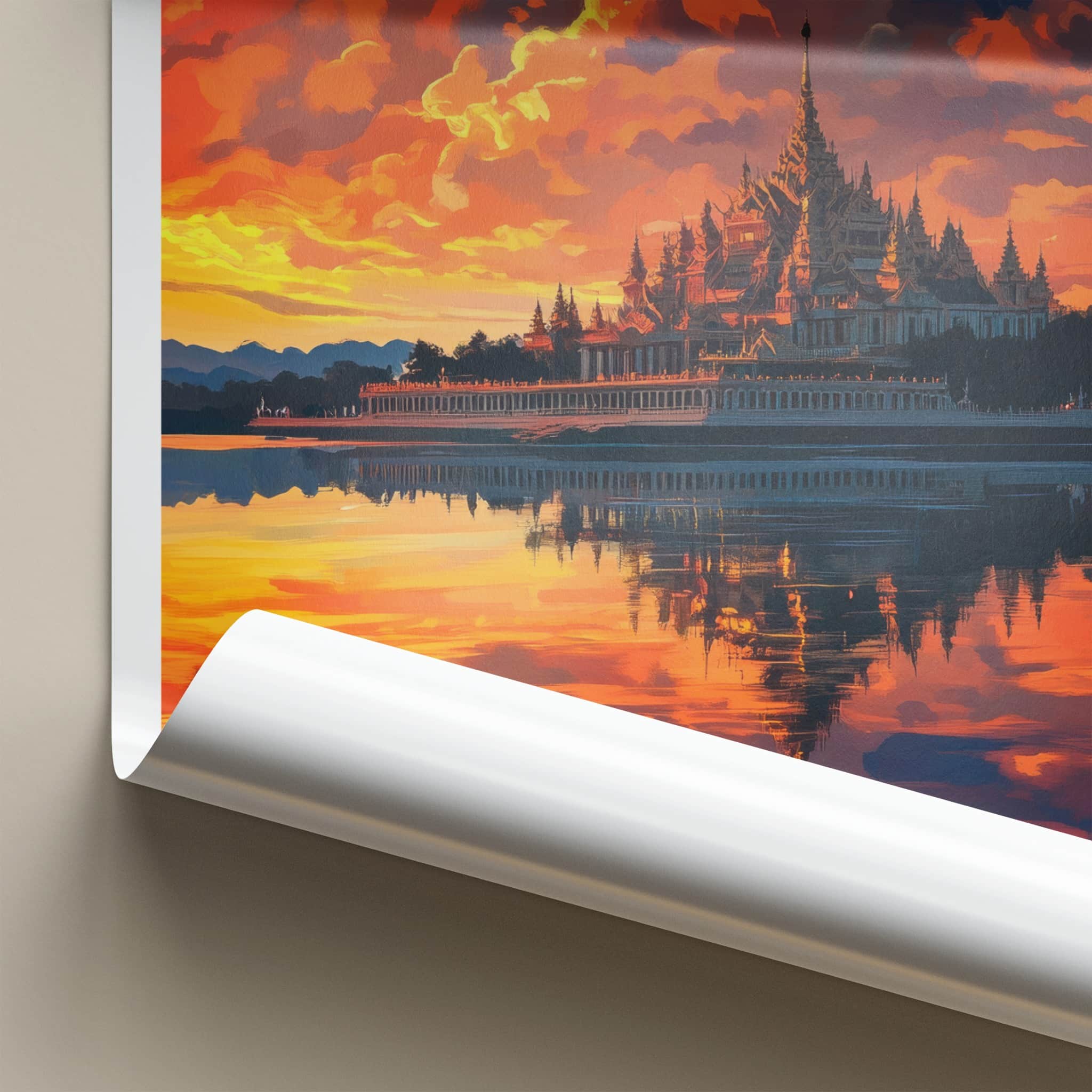 Mandalay Poster - Myanmar Travel Art - Vibrant Temple Reflection Home Decor