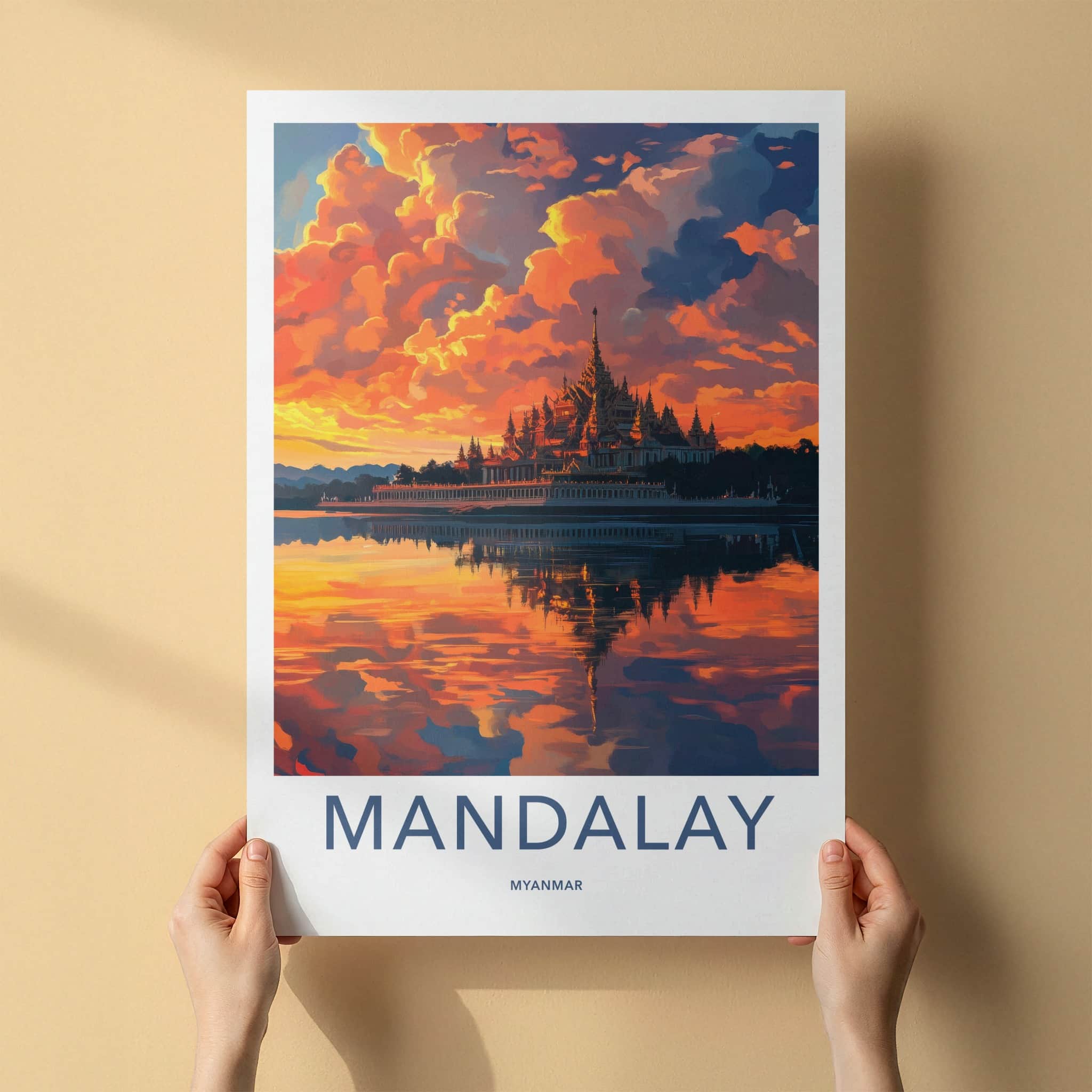 Mandalay Poster - Myanmar Travel Art - Vibrant Temple Reflection Home Decor