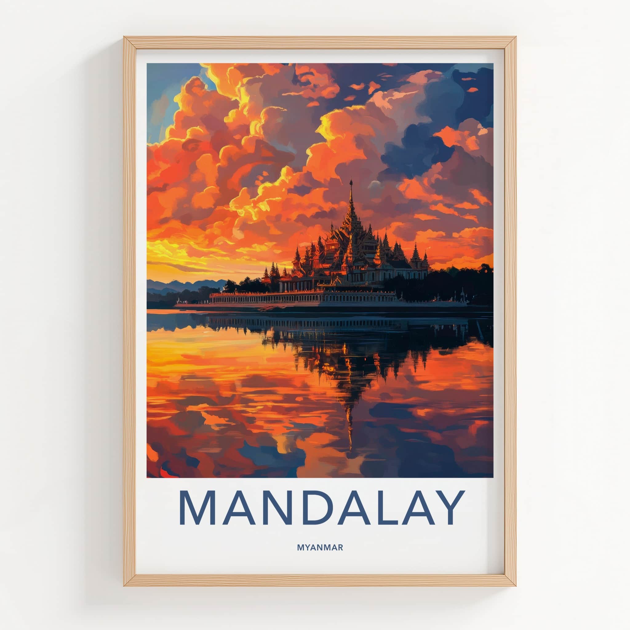 Mandalay Poster - Myanmar Travel Art - Vibrant Temple Reflection Home Decor