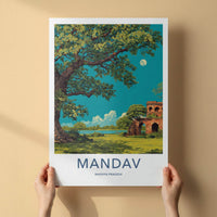 Mandav Poster - India Art Print - Madhya Pradesh Moonlit Ruins Lake Home Decor