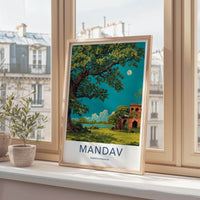 Mandav Poster - India Art Print - Madhya Pradesh Moonlit Ruins Lake Home Decor