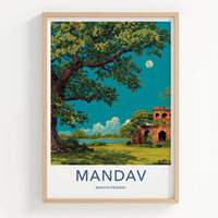 Mandav Poster - India Art Print - Madhya Pradesh Moonlit Ruins Lake Home Decor