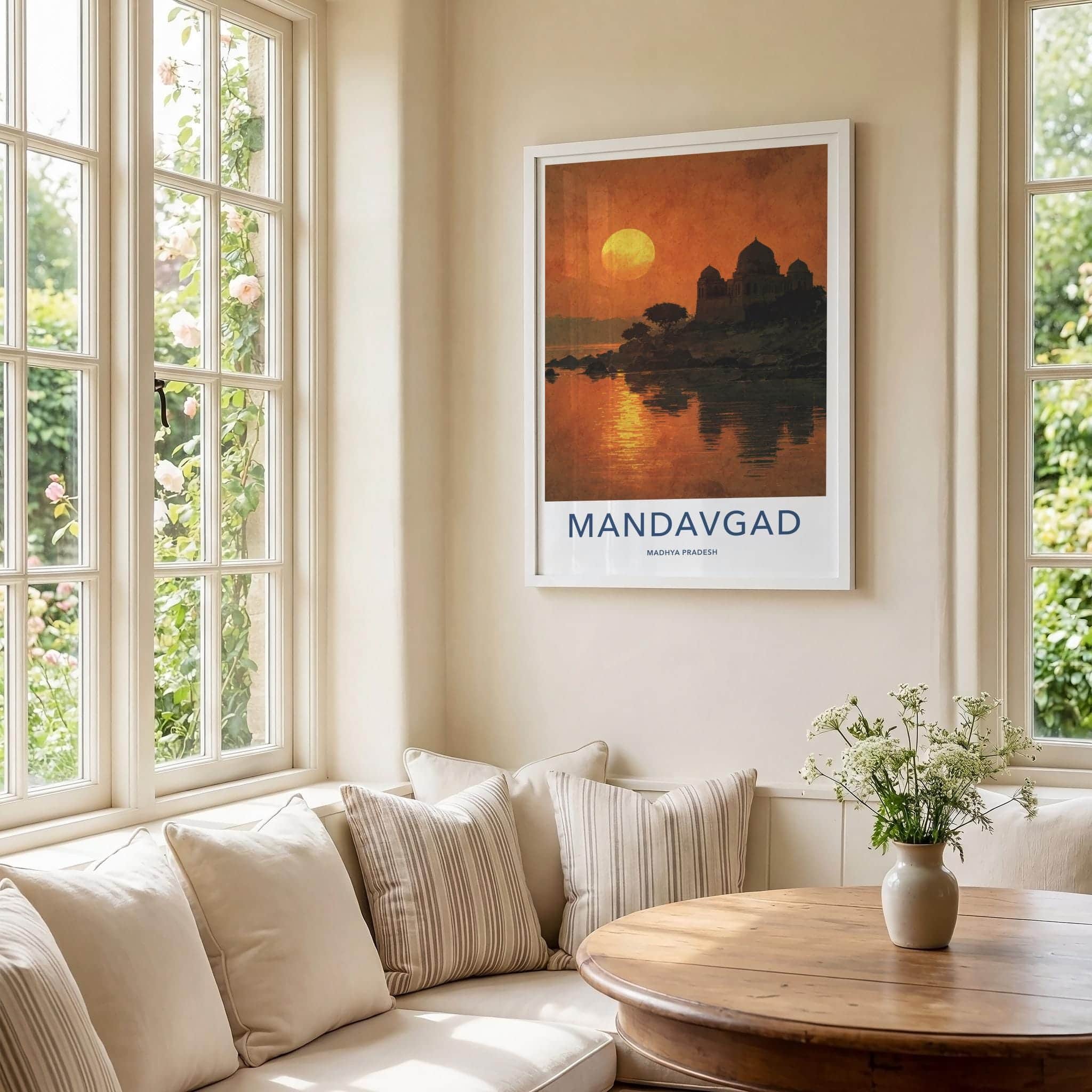 Mandavgad Poster - India Travel Art - Madhya Pradesh Temple Lake Sunset Home Decor