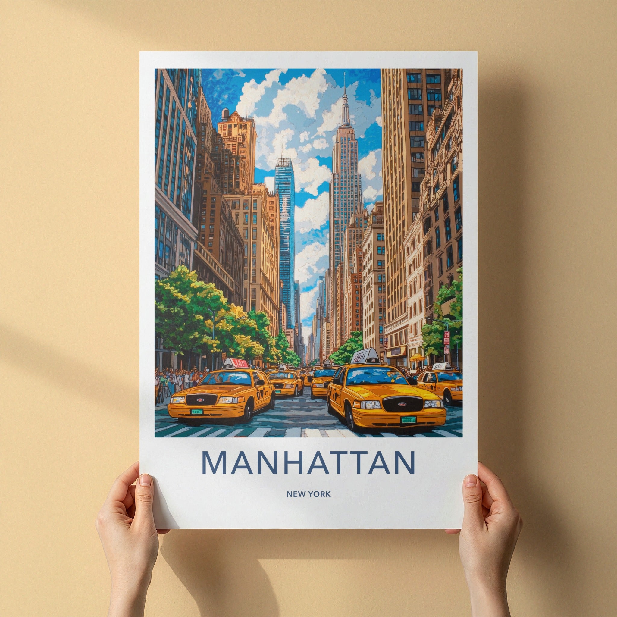Manhattan Poster - New York Travel Art - Urban Traffic Scene Wall Decor