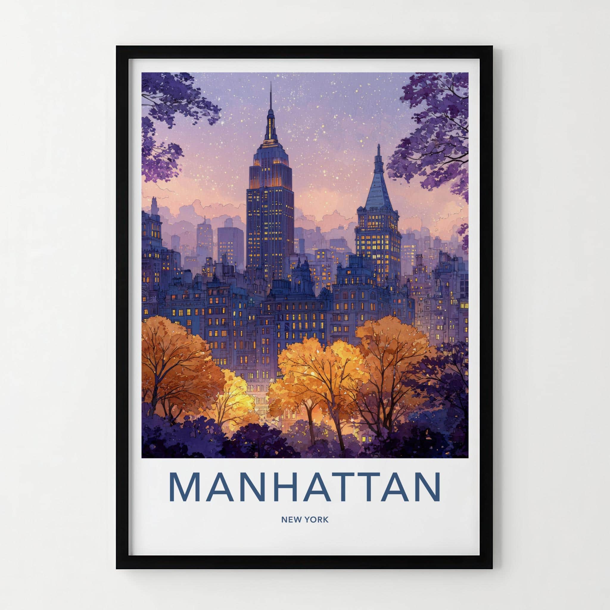 Manhattan Poster - New York Travel Art - Vibrant City Twilight Home Decor