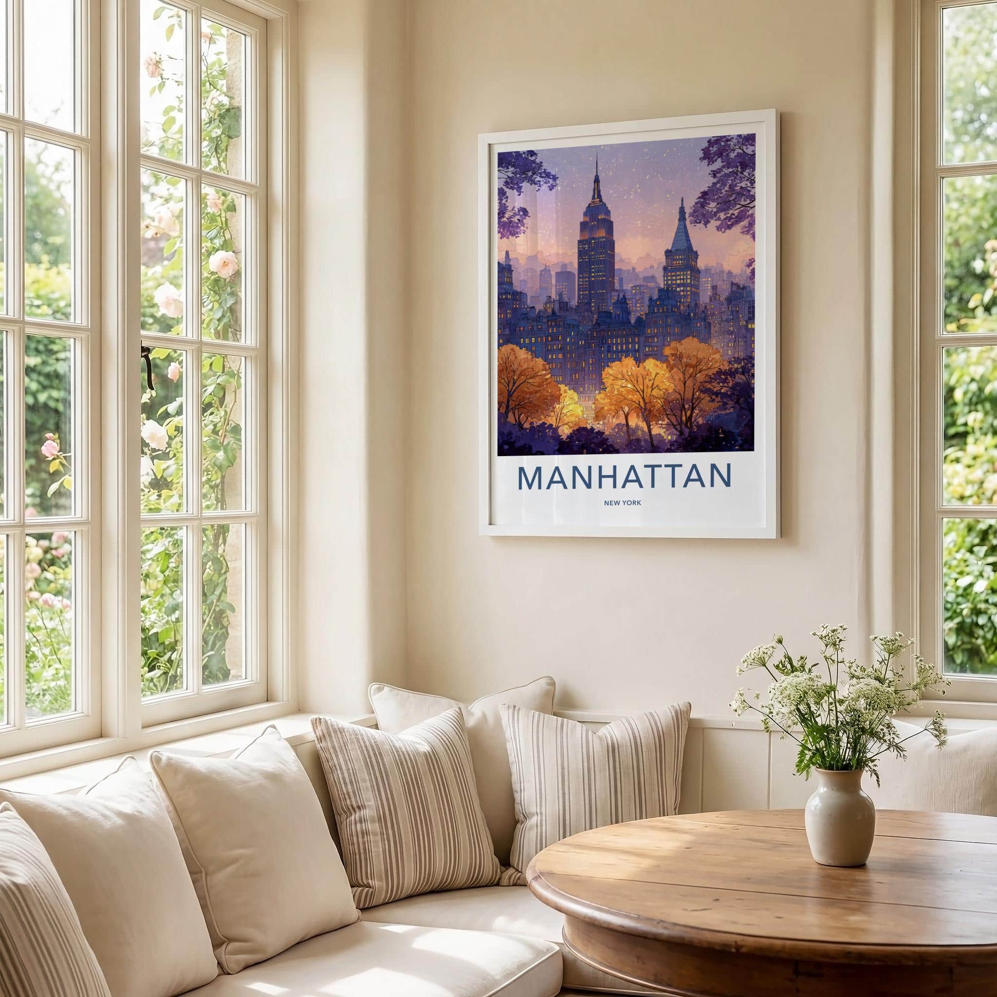 Manhattan Poster - New York Travel Art - Vibrant City Twilight Home Decor