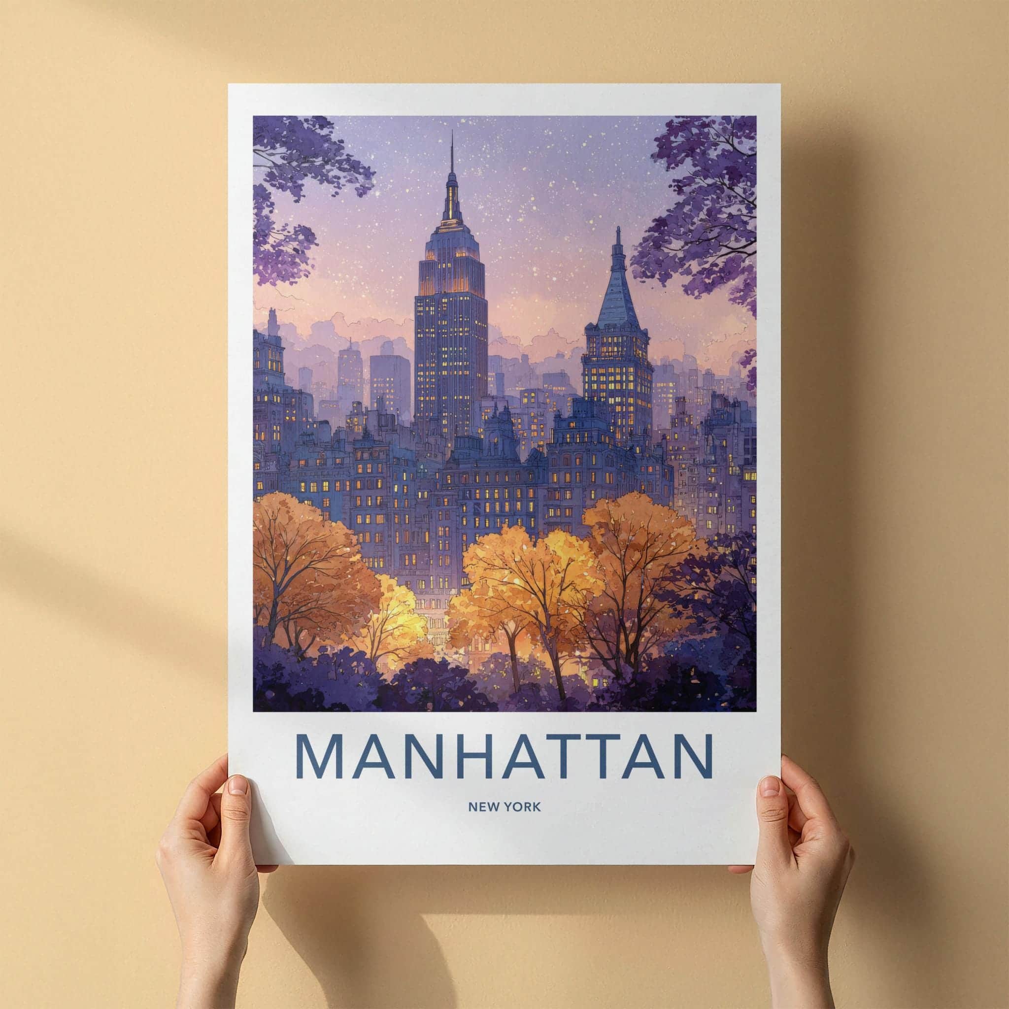 Manhattan Poster - New York Travel Art - Vibrant City Twilight Home Decor