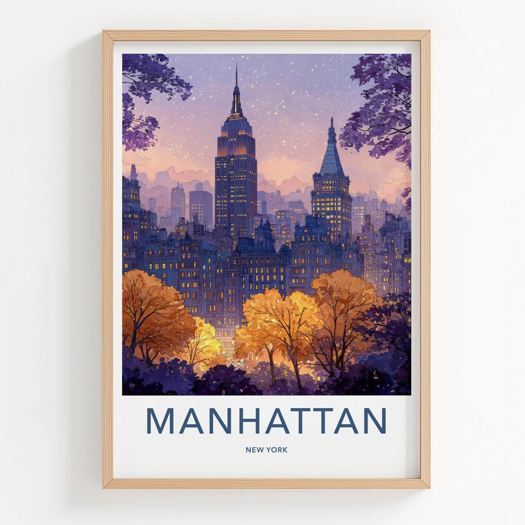 Manhattan Poster - New York Travel Art - Vibrant City Twilight Home Decor