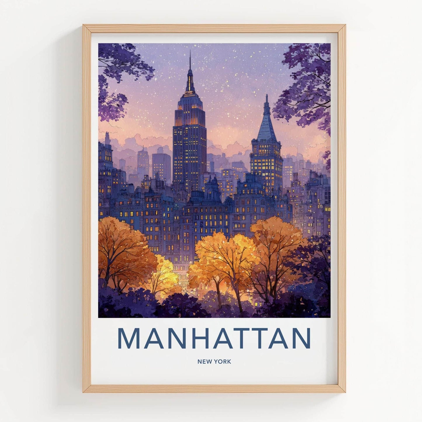 Manhattan Poster - New York Travel Art - Vibrant City Twilight Home Decor