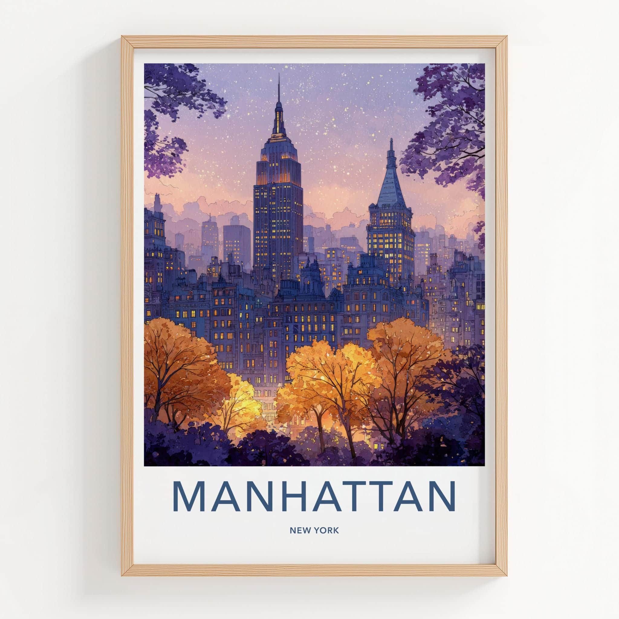 Manhattan Poster - New York Travel Art - Vibrant City Twilight Home Decor