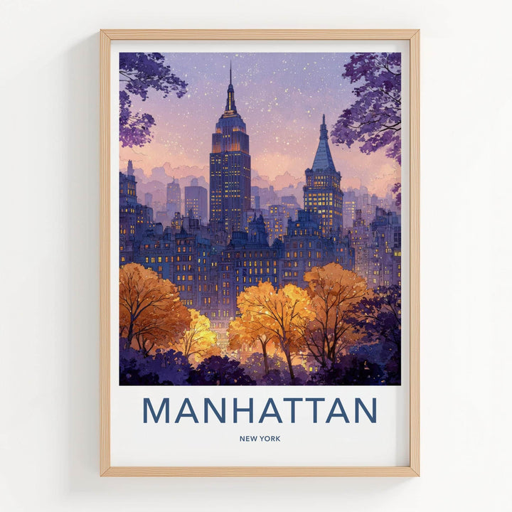 Manhattan Poster - New York Travel Art - Vibrant City Twilight Home Decor