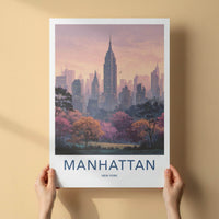 Manhattan Poster - New York Wall Art - Pink Sunset Skyline Home Decor