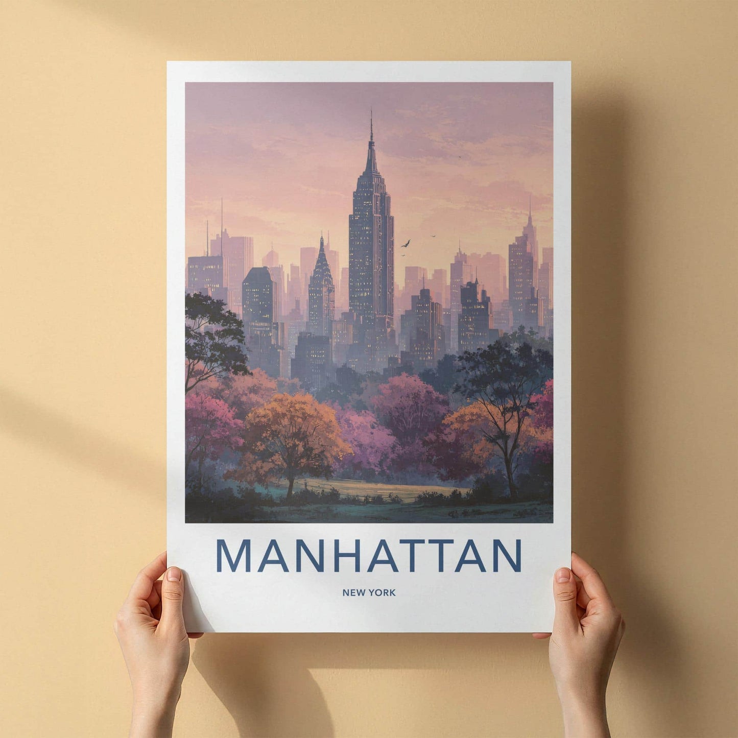 Manhattan Poster - New York Wall Art - Pink Sunset Skyline Home Decor