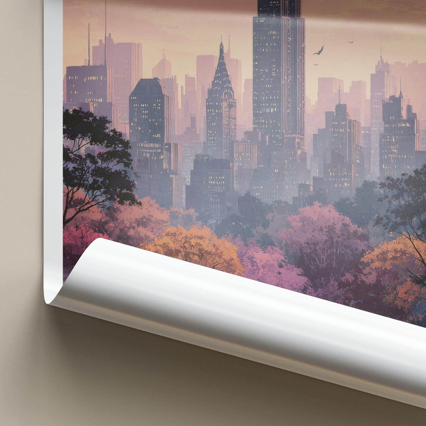 Manhattan Poster - New York Wall Art - Pink Sunset Skyline Home Decor