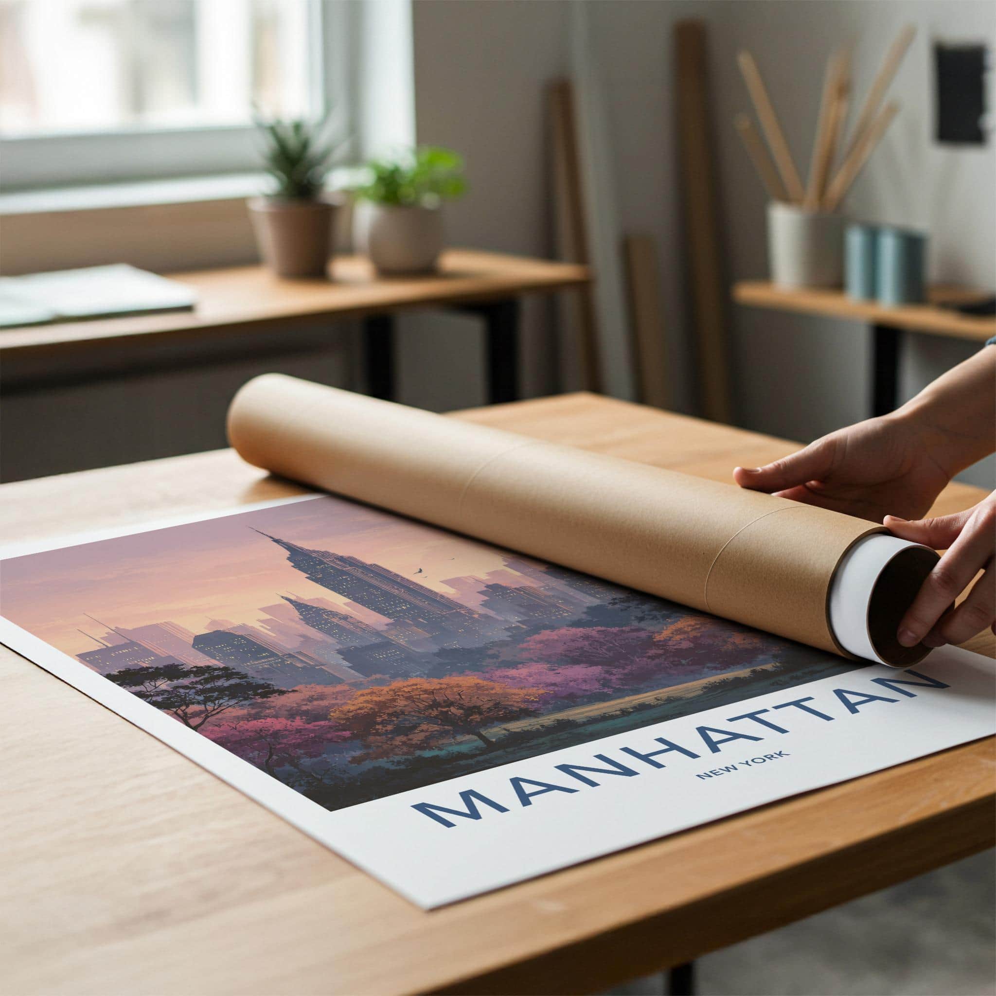 Manhattan Poster - New York Wall Art - Pink Sunset Skyline Home Decor