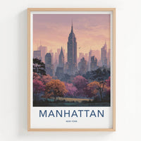 Manhattan Poster - New York Wall Art - Pink Sunset Skyline Home Decor