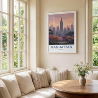Manhattan Poster - New York Wall Art - Pink Sunset Skyline Home Decor