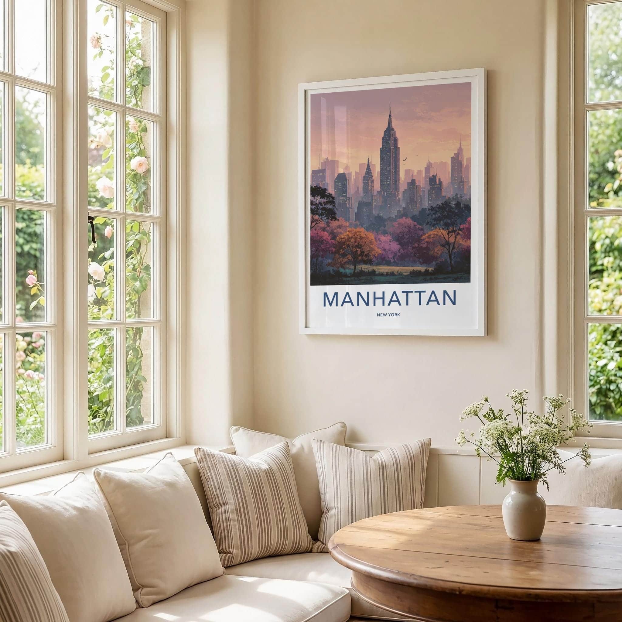 Manhattan Poster - New York Wall Art - Pink Sunset Skyline Home Decor