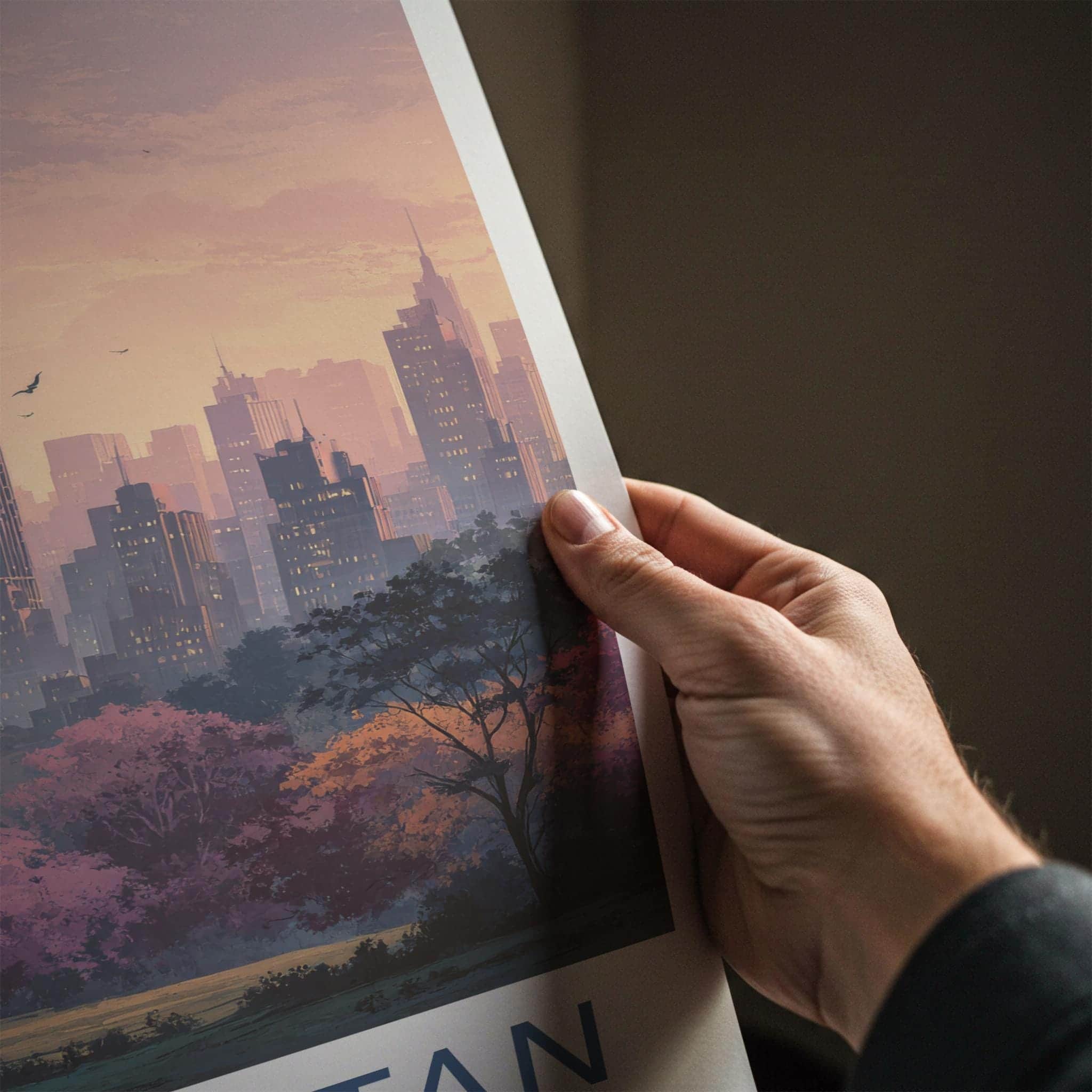 Manhattan Poster - New York Wall Art - Pink Sunset Skyline Home Decor