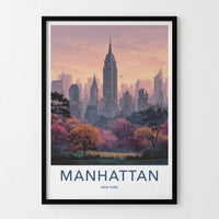 Manhattan Poster - New York Wall Art - Pink Sunset Skyline Home Decor