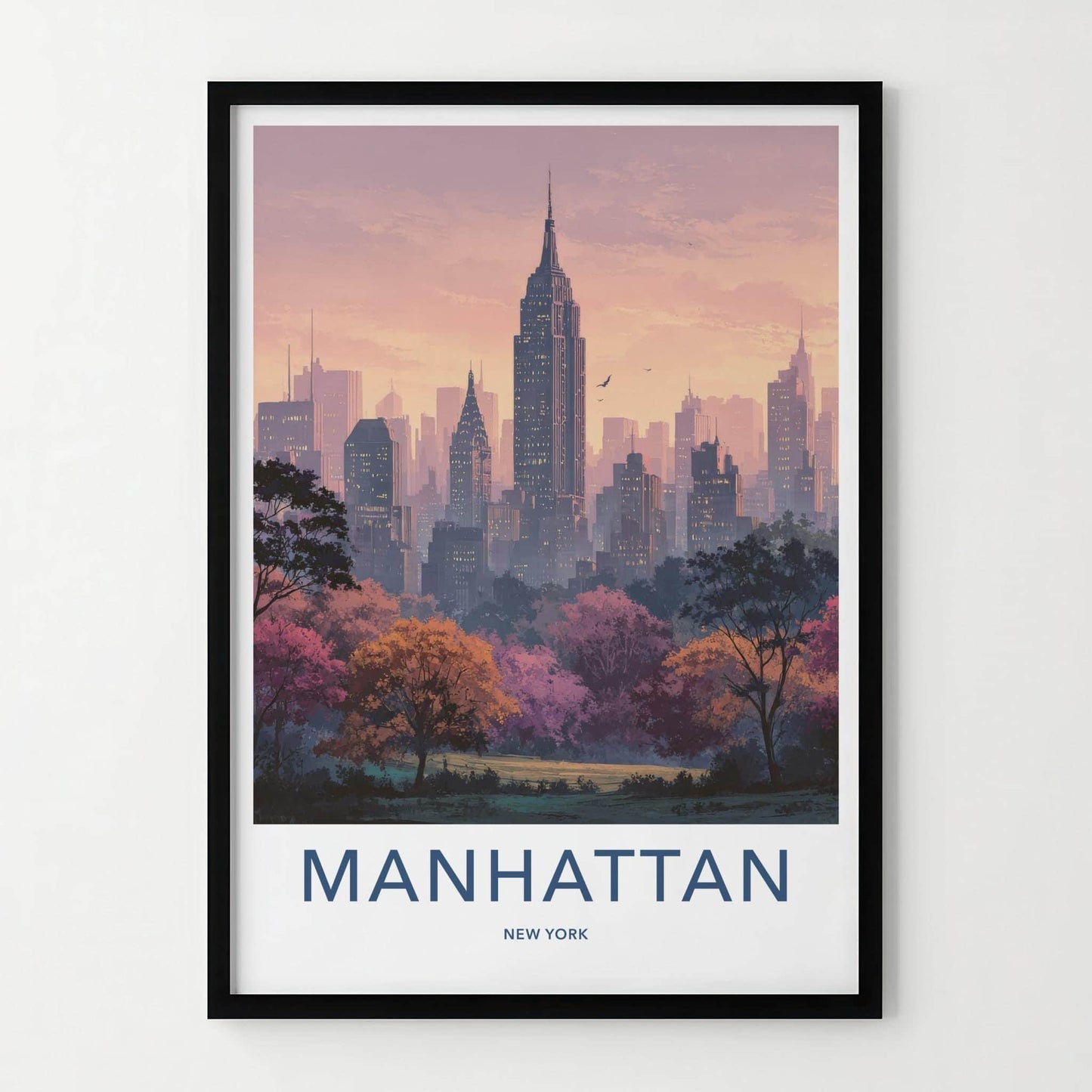 Manhattan Poster - New York Wall Art - Pink Sunset Skyline Home Decor