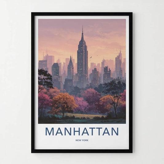 Manhattan Poster - New York Wall Art - Pink Sunset Skyline Home Decor