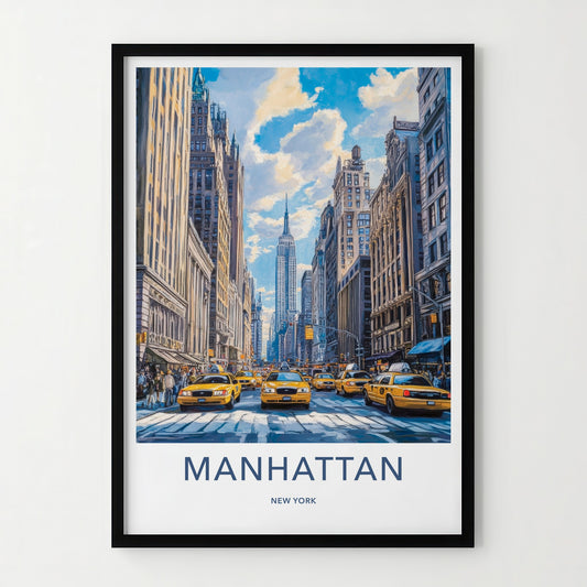Manhattan Poster - New York Wall Art - Yellow Cab Traffic Home Decor