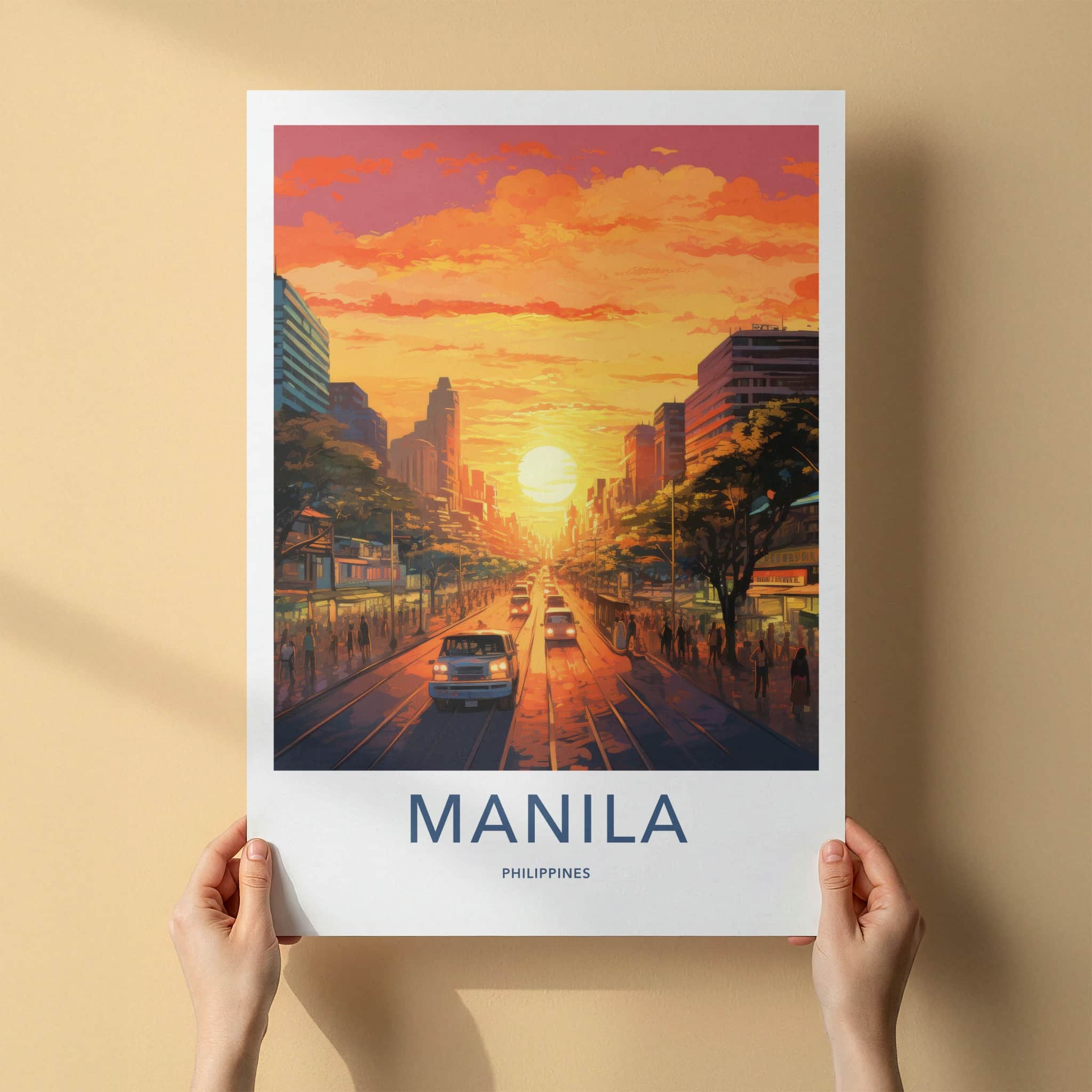 Manila Poster - Philippines Travel Art - Bustling City Sunset Home Decor