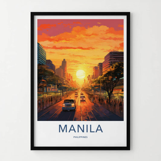 Manila Poster - Philippines Travel Art - Bustling City Sunset Home Decor