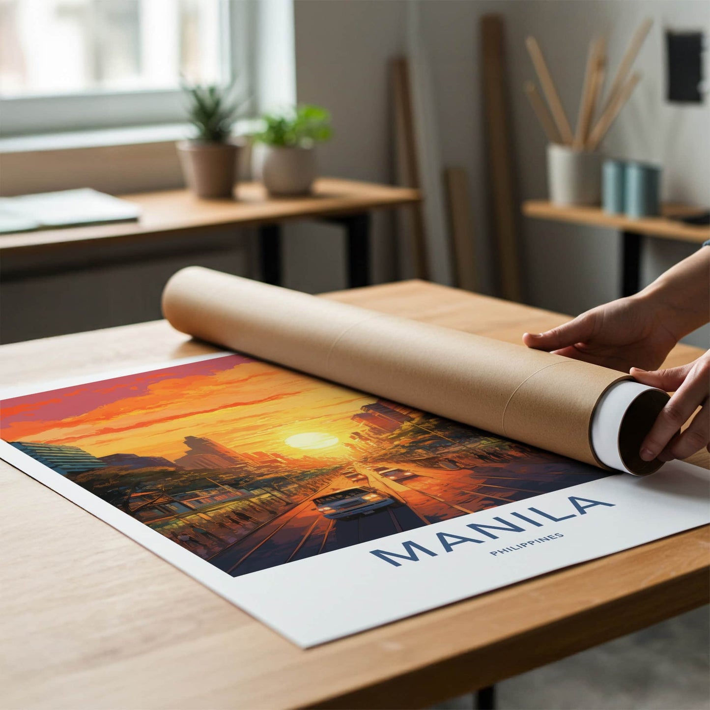 Manila Poster - Philippines Travel Art - Bustling City Sunset Home Decor