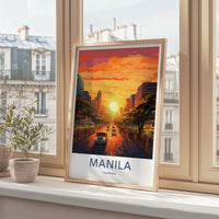 Manila Poster - Philippines Travel Art - Bustling City Sunset Home Decor