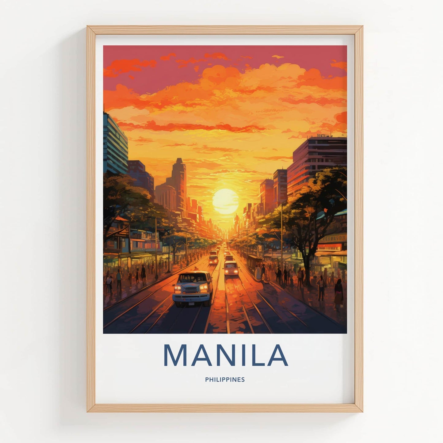 Manila Poster - Philippines Travel Art - Bustling City Sunset Home Decor