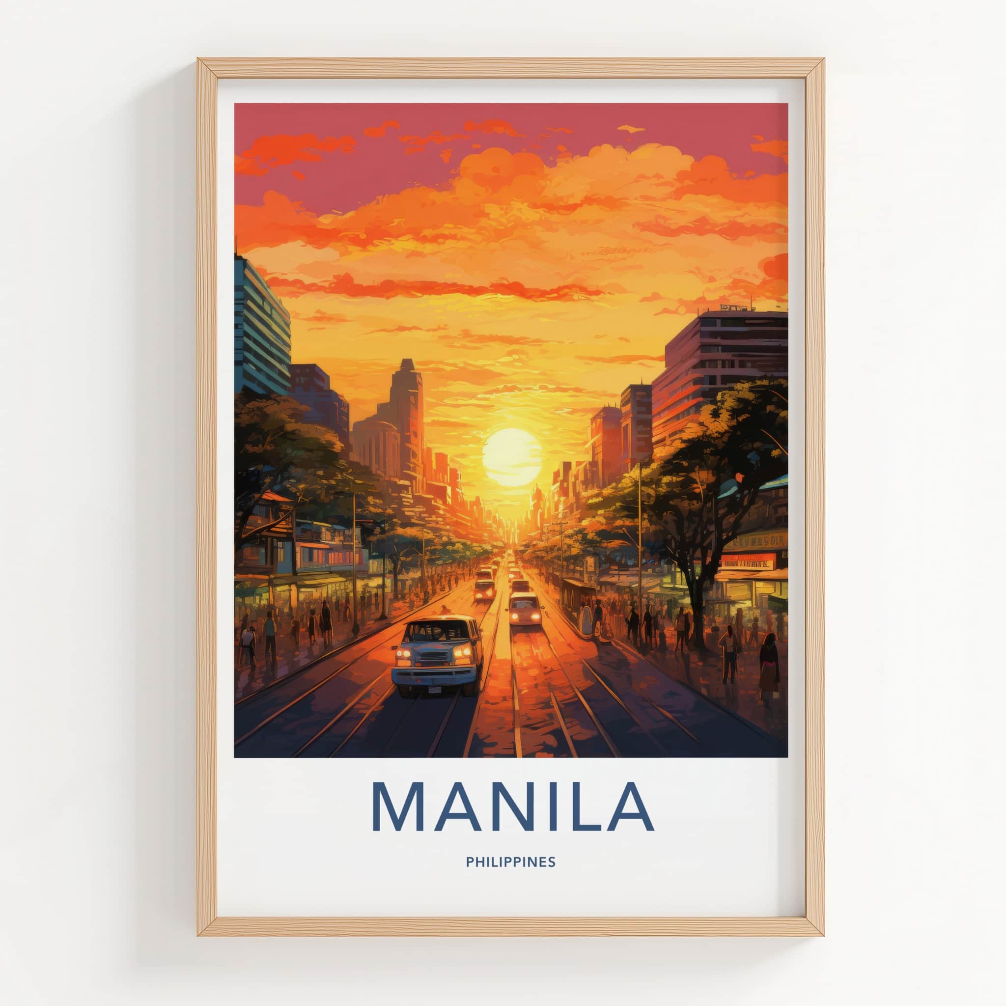 Manila Poster - Philippines Travel Art - Bustling City Sunset Home Decor